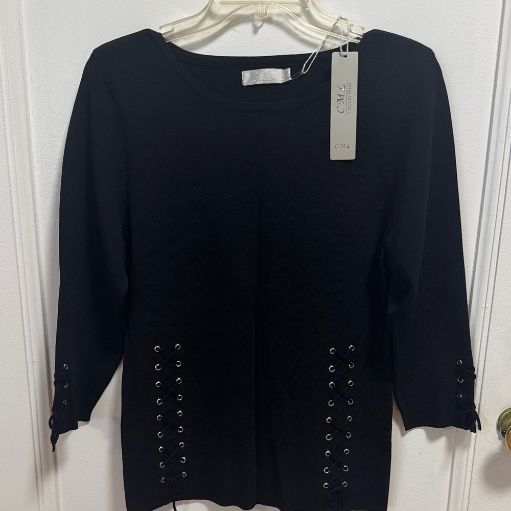 Black Lace-Up Detail Women's Top